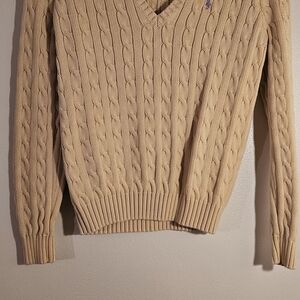 Ralph Lauren Men’s Cable-Knit V-Neck Sweater - Cream